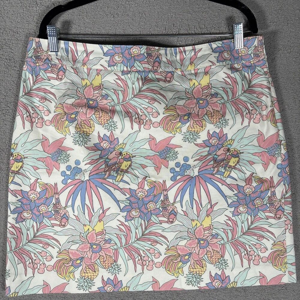 Talbots Women's Size 14 A Line Skirt Spring Jungle Pastel Parrots Canvas Tropic